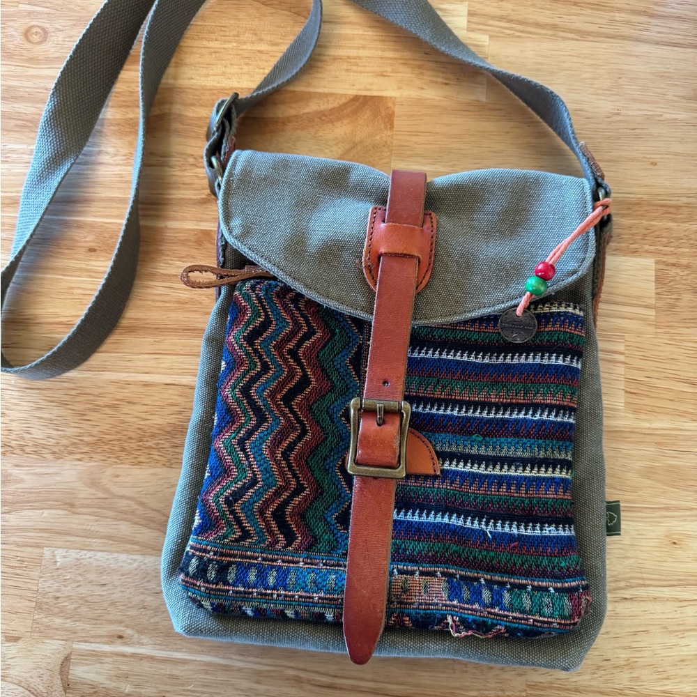 Boho Multicolor Crossbody Bag with Leather Strap